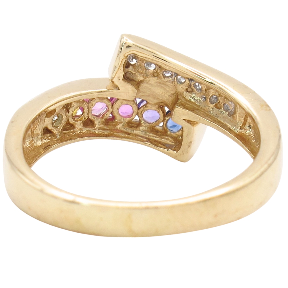 0.67ctw Rainbow Sapphire Bypass Ring 14K Gold back 0.67ctw Rainbow Sapphire Bypass Ring 14K Gold back