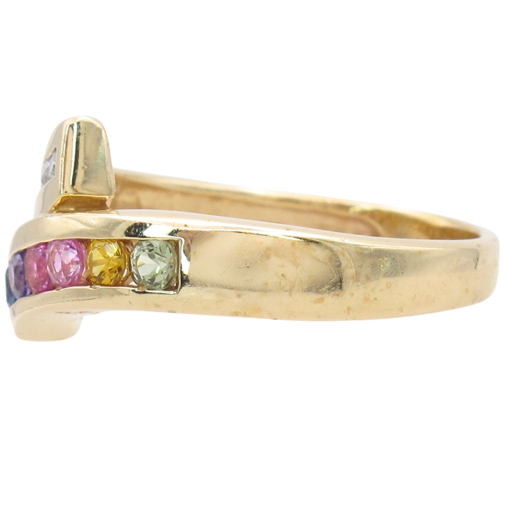 0.67ctw Rainbow Sapphire Bypass Ring 14K Gold side 0.67ctw Rainbow Sapphire Bypass Ring 14K Gold side