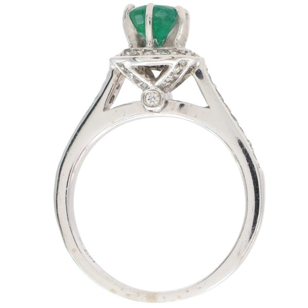 1.04ctw Natural Emerald Ring with Diamond Halo 14K White Gold profile