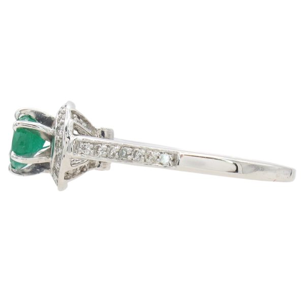 1.04ctw Natural Emerald Ring with Diamond Halo 14K White Gold side