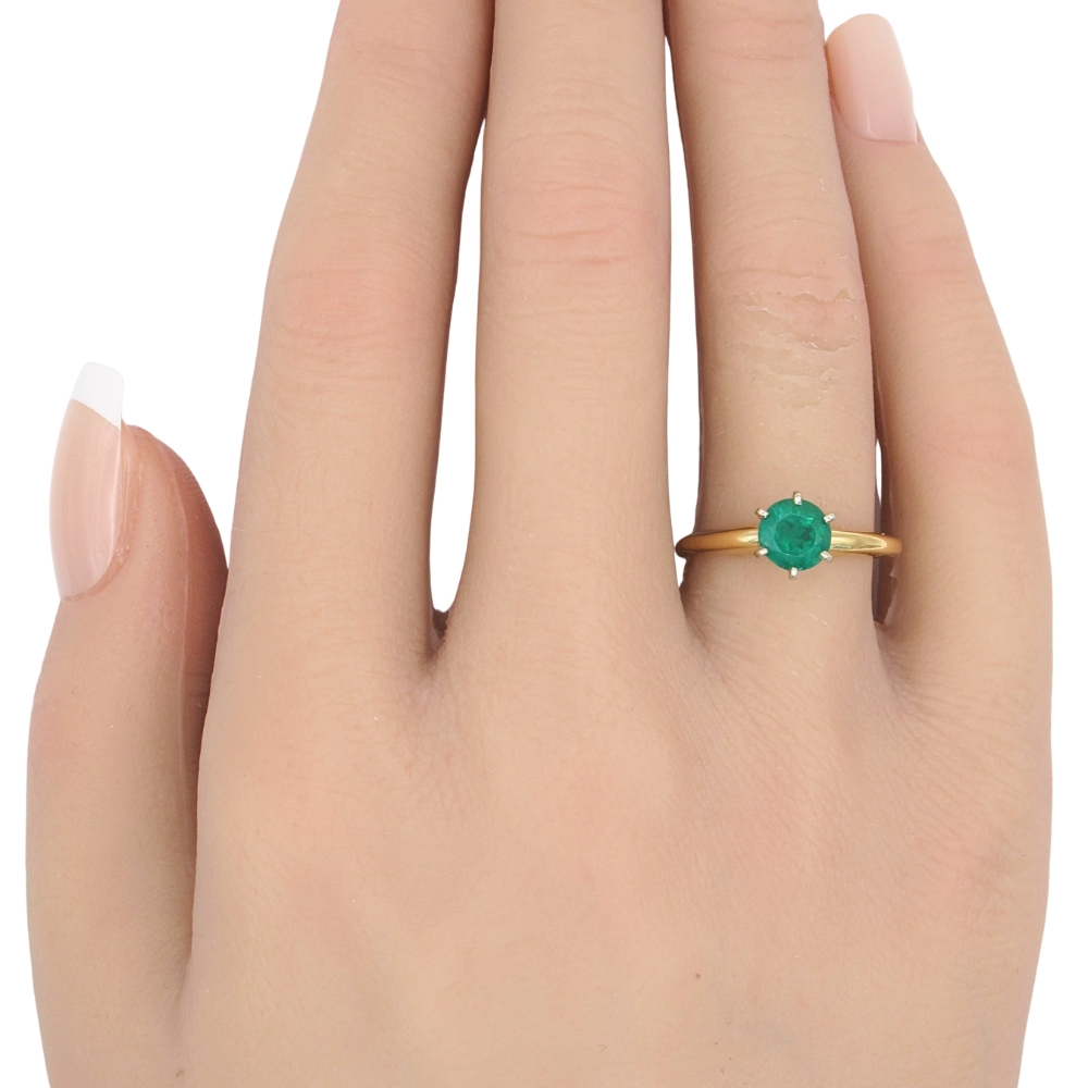 1.20ct Natural Emerald Solitaire Ring 14K Two-Tone Gold worn 1.20ct Natural Emerald Solitaire Ring 14K Two-Tone Gold worn