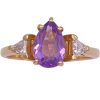 1.47ctw Three Stone Pear Amethyst & Diamond Ring 14K Yellow Gold Side