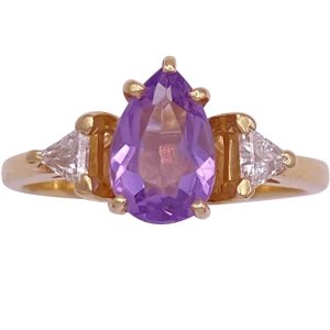 1.47ctw Three Stone Pear Amethyst & Diamond Ring 14K Yellow Gold Side