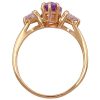 1.47ctw Three Stone Pear Amethyst & Diamond Ring 14K Yellow Gold Profile