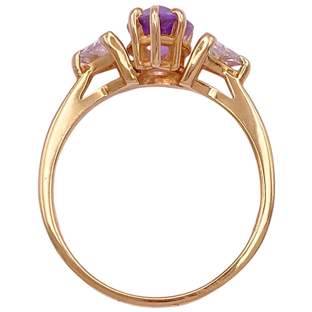 1.47ctw Three Stone Pear Amethyst & Diamond Ring 14K Yellow Gold Profile 1.47ctw Three Stone Pear Amethyst & Diamond Ring 14K Yellow Gold Profile