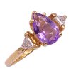 1.47ctw Three Stone Pear Amethyst & Diamond Ring 14K Yellow Gold Side