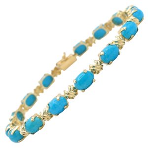 11.25ctw Cabochon Turquoise Line Bracelet 14K Gold