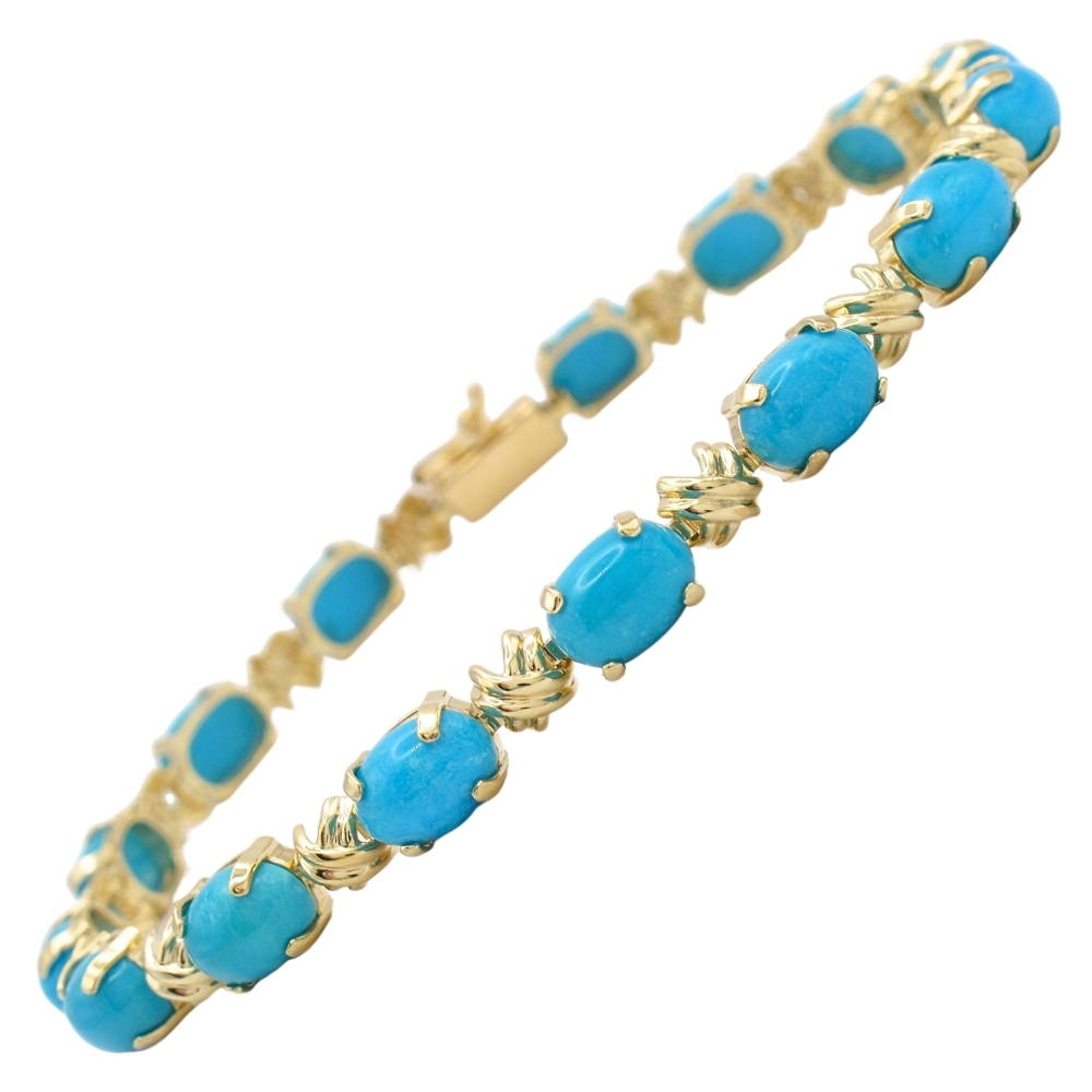11.25ctw Cabochon Turquoise Line Bracelet 14K Gold