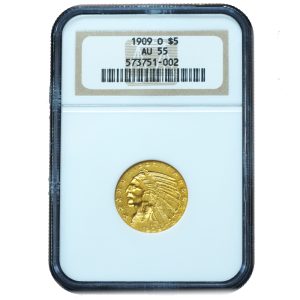 1909-O $5 Gold Indian Half Eagle AU55 NGC Certified