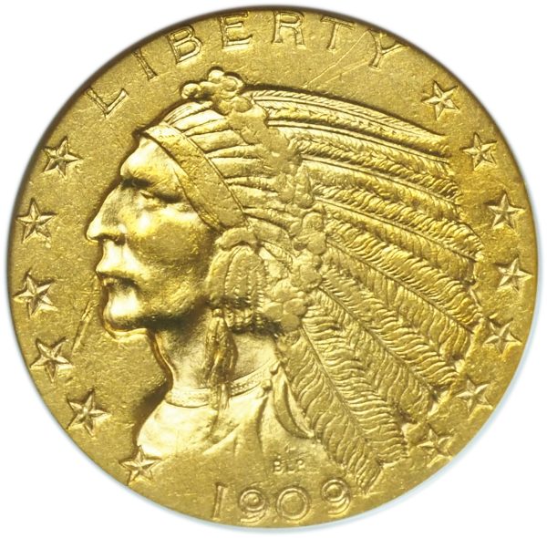 1909-O $5 Gold Indian Half Eagle AU55 NGC Certified
