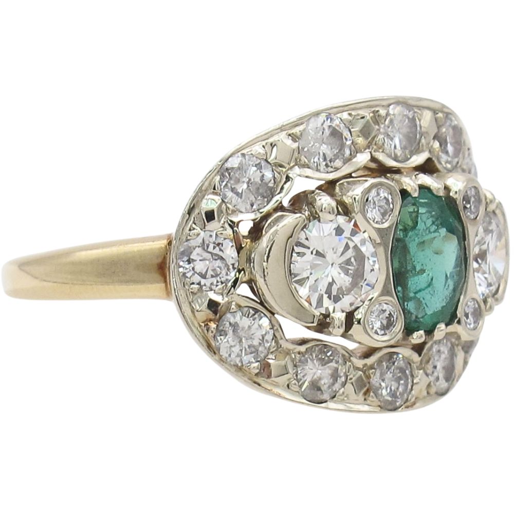 2.69ctw Oval Emerald & Diamond Ring 14K Two-Tone Gold Side 2.69ctw Oval Emerald & Diamond Ring 14K Two-Tone Gold Side