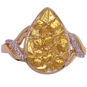 24K Gold Nugget Ring on 14K Gold Front