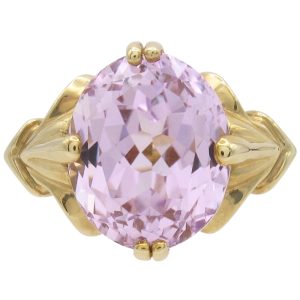 3.5ct Oval Kunzite Solitaire Ring 14K Gold