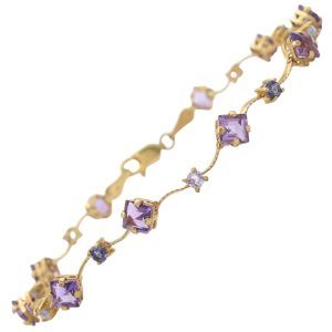 3.73ctw Amethyst, Iolite, & Tanzanite Bracelet 14K Gold