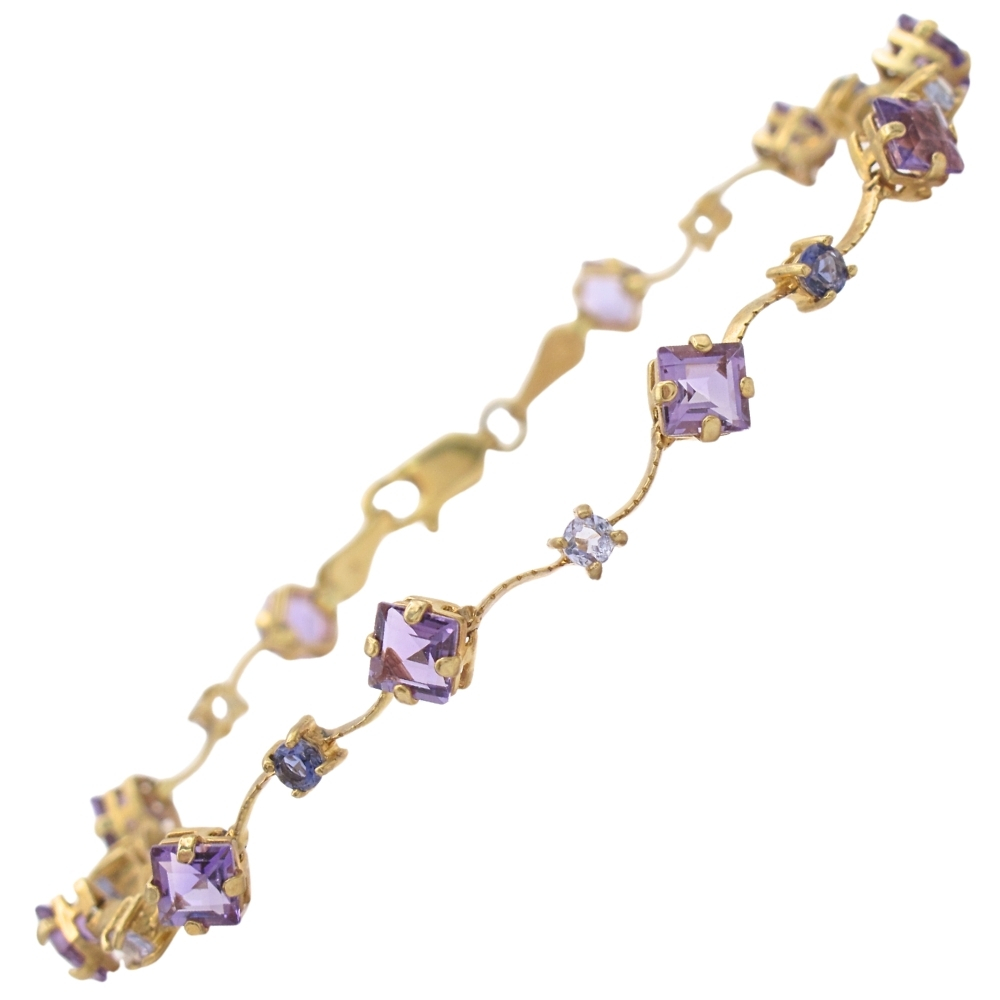 3.73ctw Amethyst, Iolite, & Tanzanite Bracelet 14K Gold