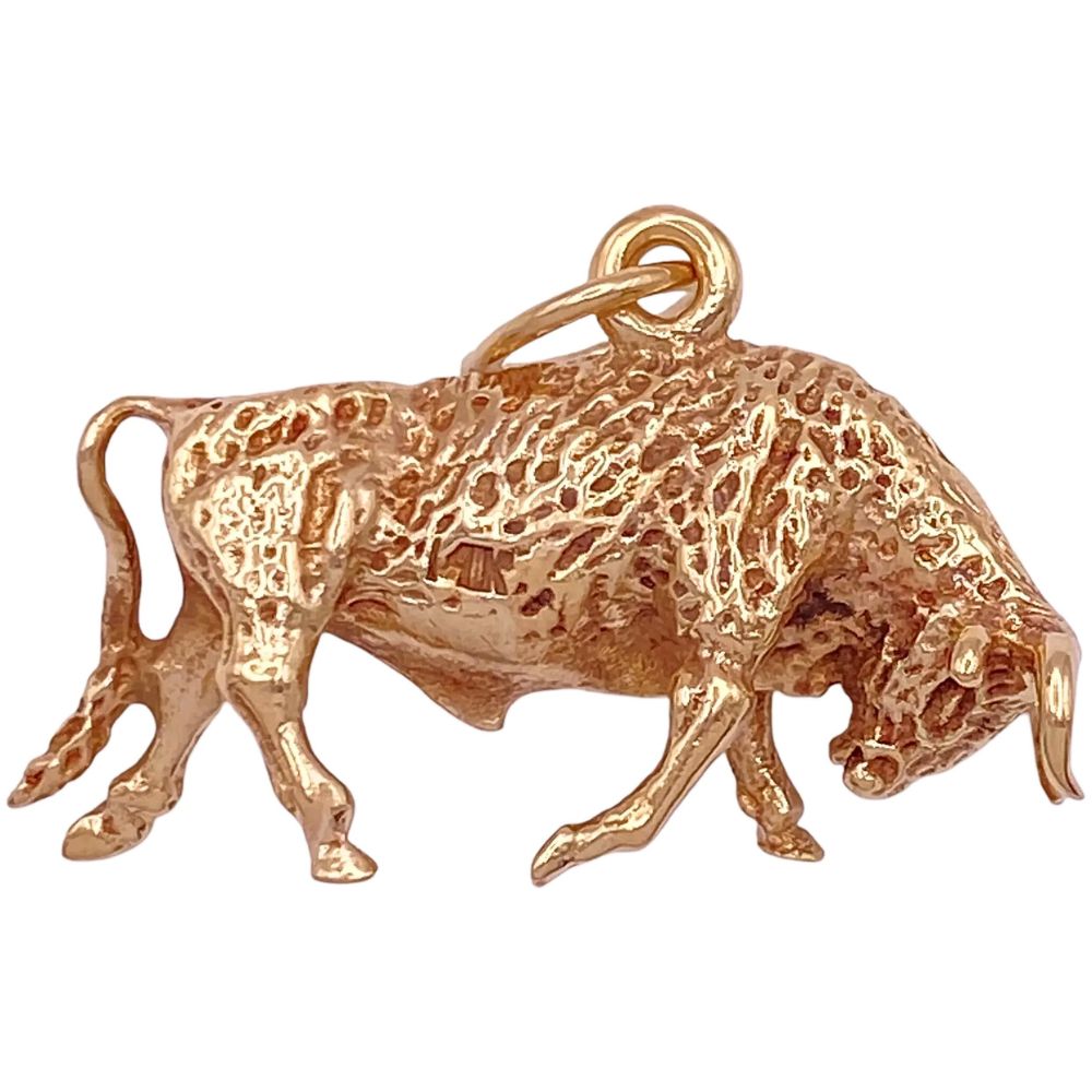 3D Taurus Bull Charm Pendant 14K Gold