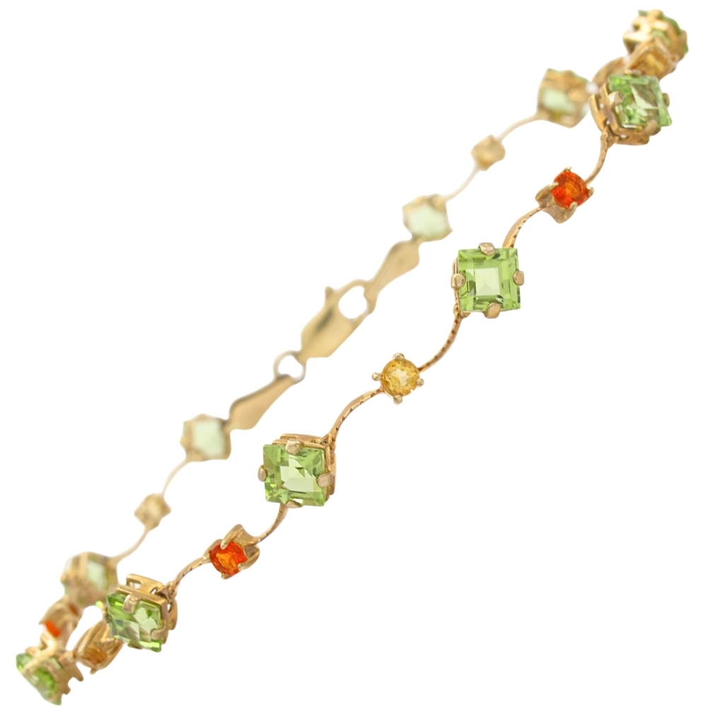 4.06ctw Peridot, Fire Opal, & Citrine Bracelet 14K Gold