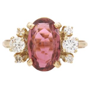 4.16ctw Pink Tourmaline Ring with Diamond Accents 14K Gold