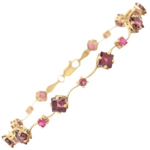 5.37ctw Garnet, Tourmaline, & Ruby Bracelet 14K Gold