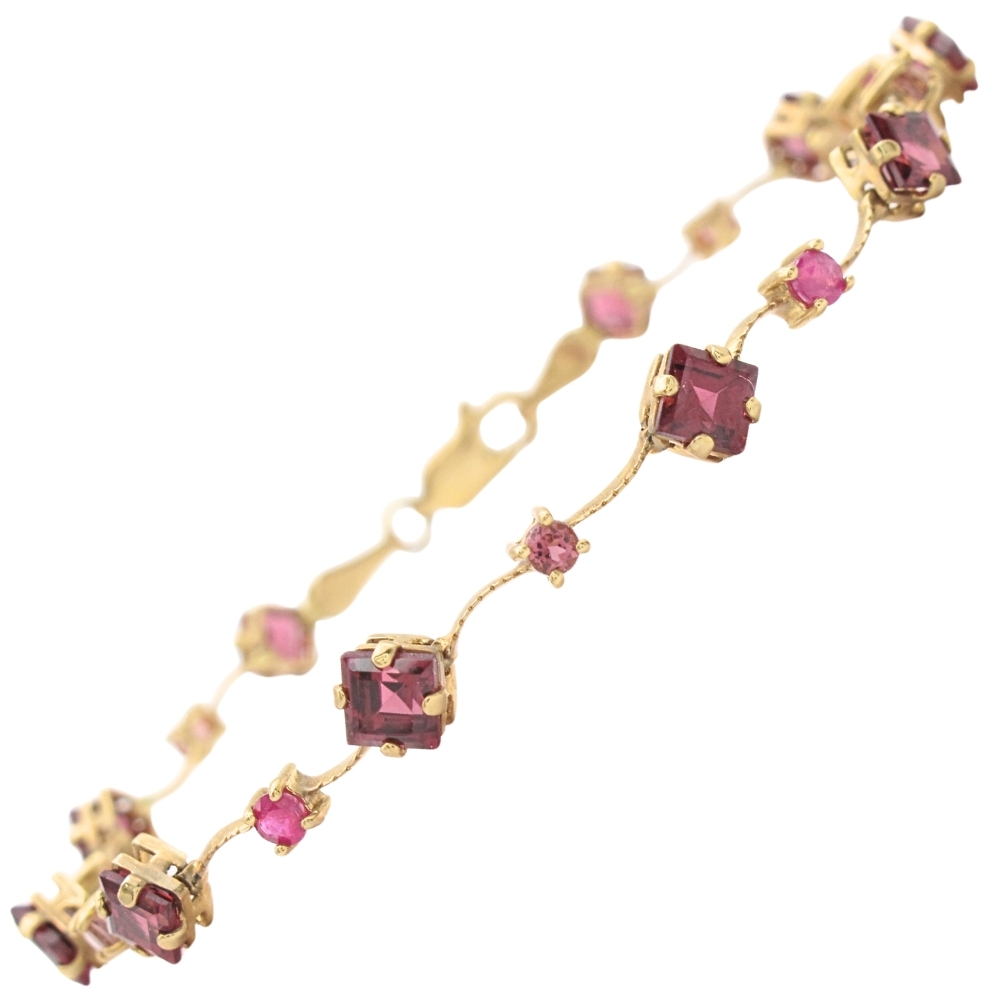 5.37ctw Garnet, Tourmaline, & Ruby Bracelet 14K Gold
