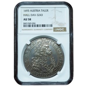 1693 Austria Taler Leopold AU58 NGC DAV-3243