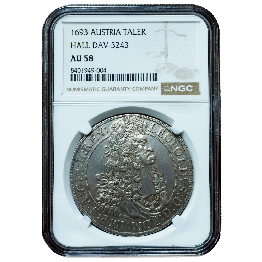 1693 Austria Taler Leopold AU58 NGC DAV-3243