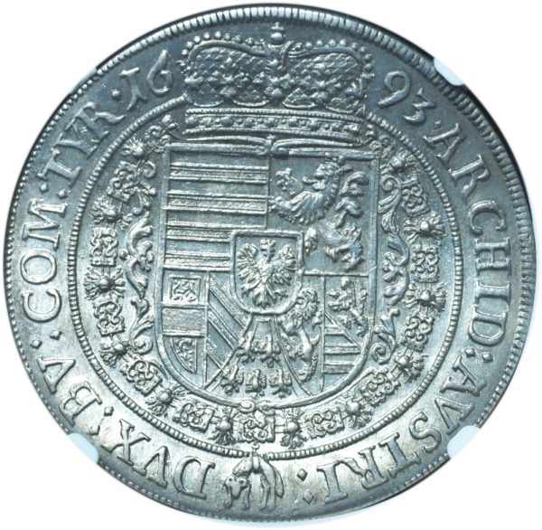 1693 Austria Taler Leopold AU58 NGC DAV-3243