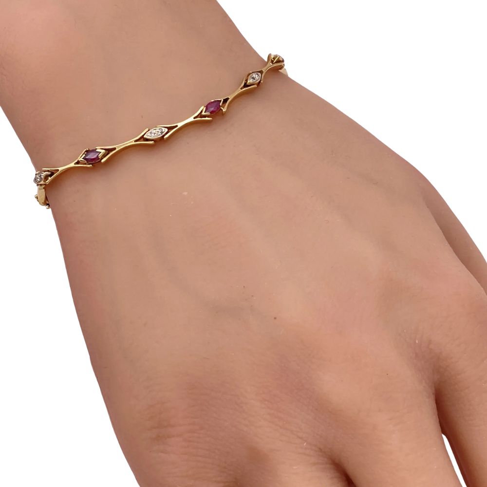 .91ctw Ruby & Diamond Vintage Bracelet 14K Yellow Gold Modeled .91ctw Ruby & Diamond Vintage Bracelet 14K Yellow Gold Modeled