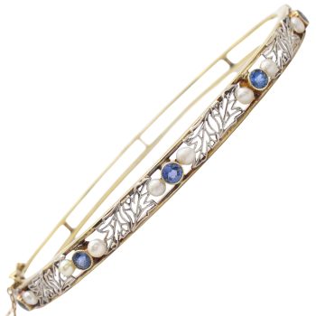 Art Deco Sapphire Bangle Bracelet 14K Two-Tone Gold