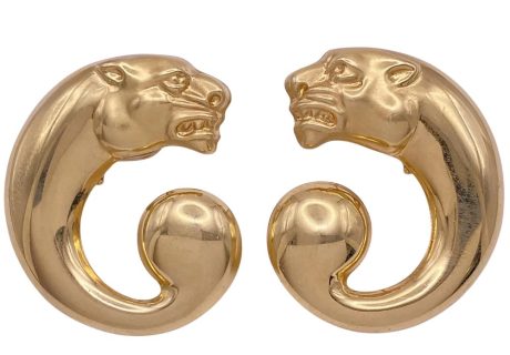 Bassani Large Panther Earrings 14K Yellow Gold