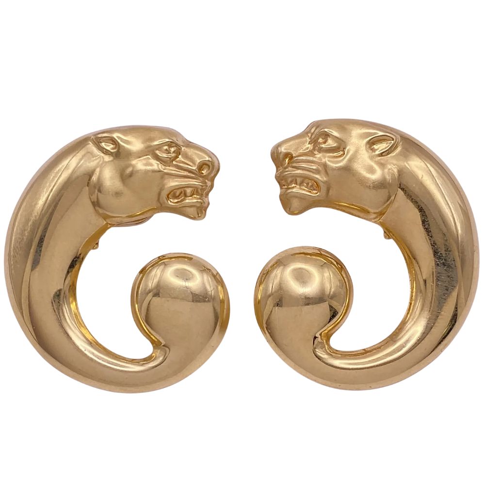 Bassani Large Panther Earrings 14K Gold