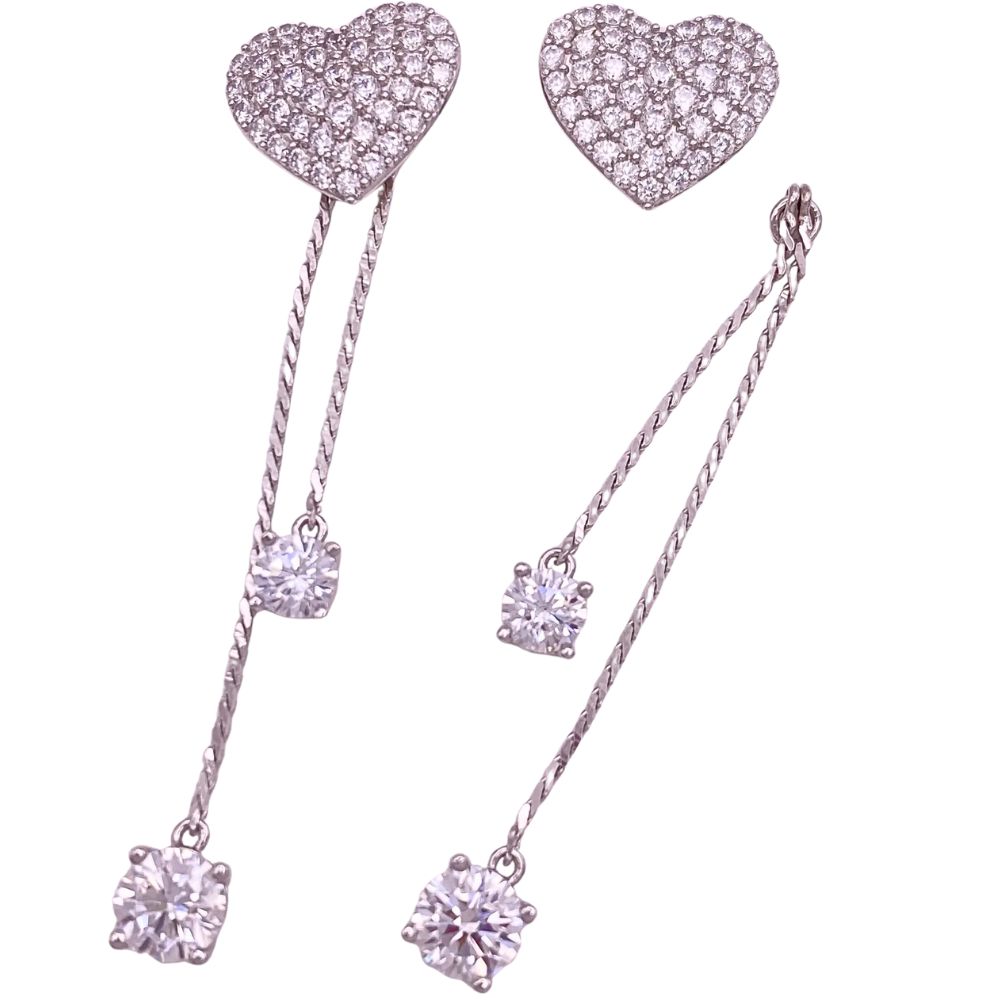 Heart Stud Earrings with Dangle Earring Jackets 18K