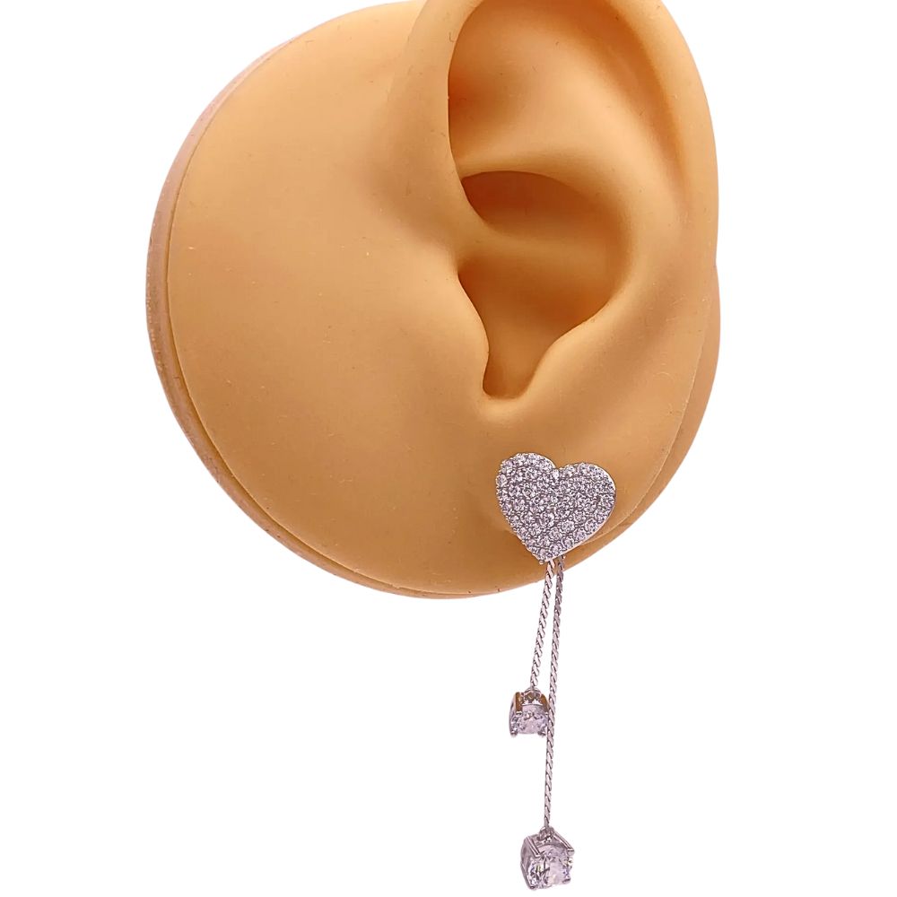 CZ heart earring modeled CZ heart earring modeled