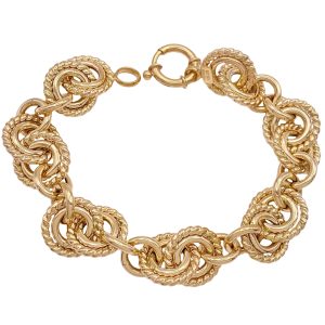 Chunky Round Link Bracelet with Rope Detail 14K Gold
