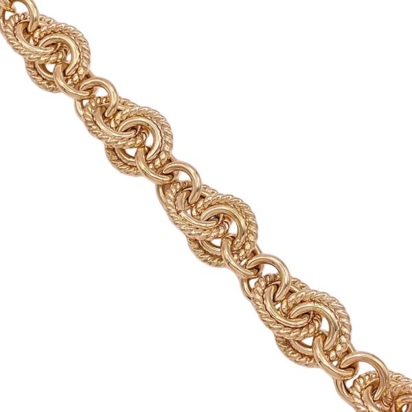 Chunky Round Link Bracelet with Rope Detail 14K Gold links