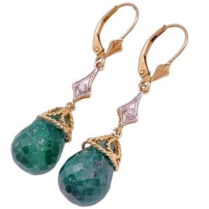 Emerald Briolette Vintage Dangle Earrings 14K (2)