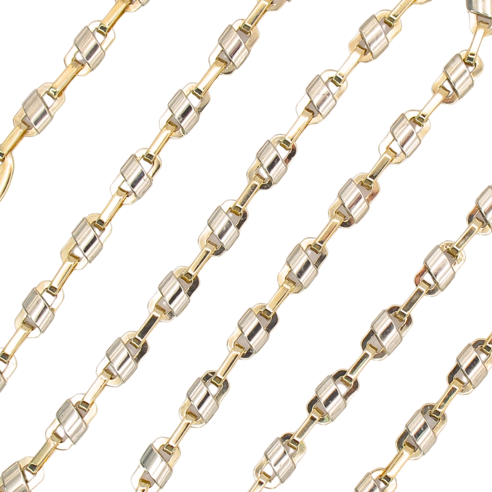 Fancy Mariner Link Chain Necklace 14K Two-Tone Gold 24″ Length