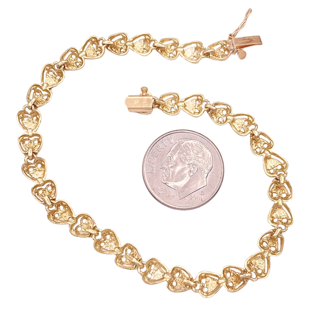 Heart Link Line Bracelet 14K Gold back and size Heart Link Line Bracelet 14K Gold back and size