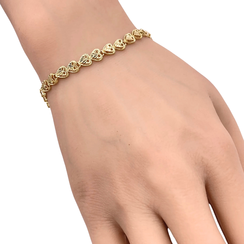 Heart Link Line Bracelet 14K Gold worn Heart Link Line Bracelet 14K Gold worn