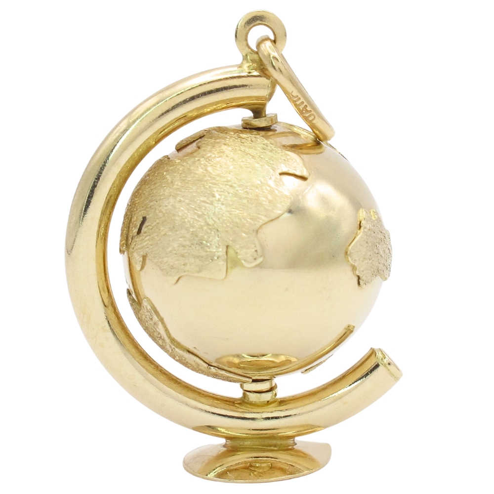 Moving Globe Charm 14K Gold Three-Dimensional