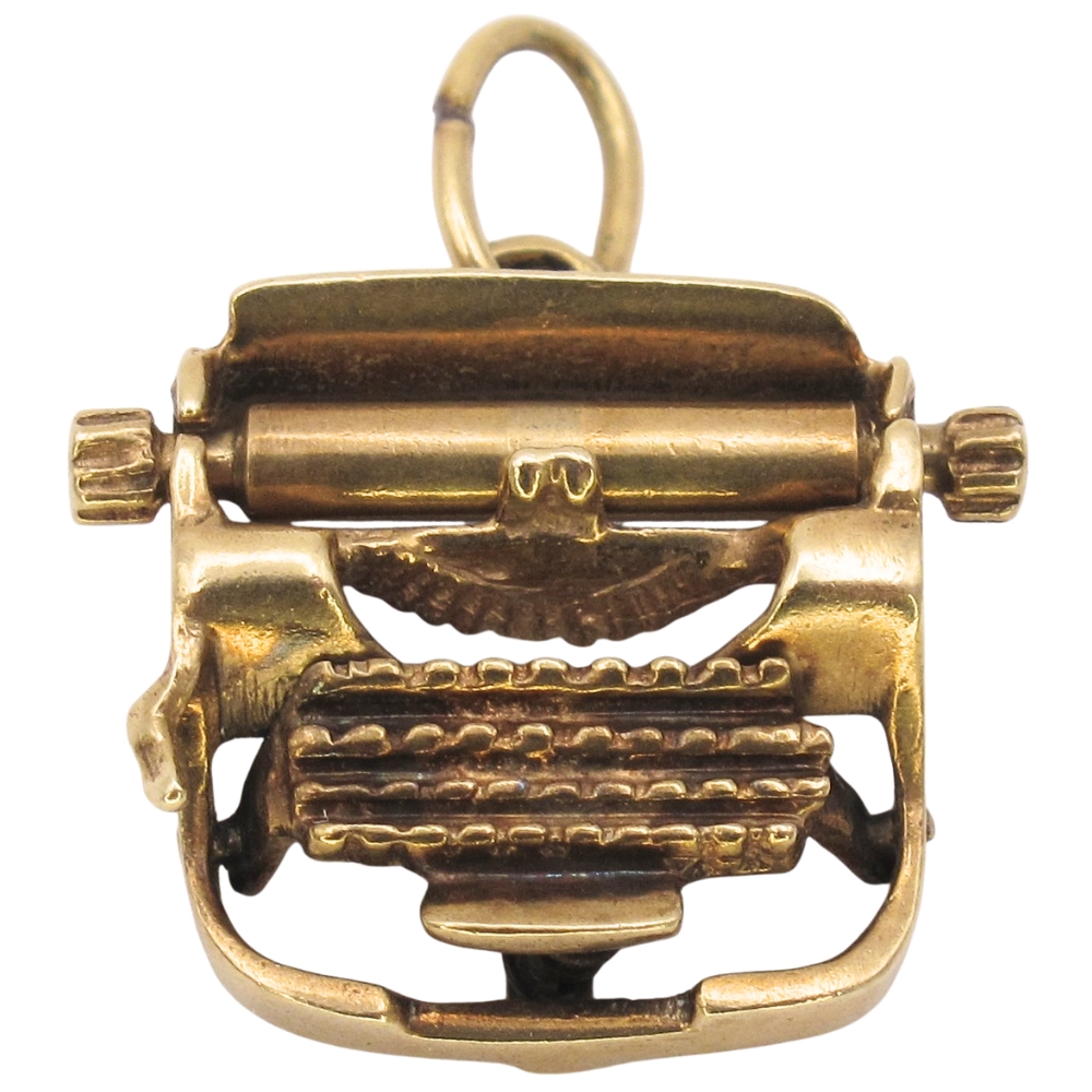 Moving Typewriter Charm 14K Gold Three-Dimensional