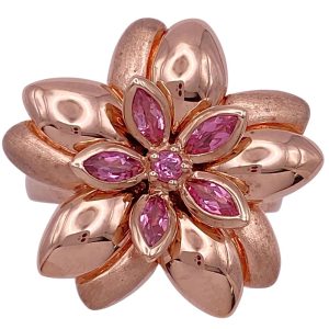 Pink Tourmaline Large Flower Ring 14K Rose Gold Front