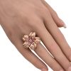 Pink Tourmaline Large Flower Ring 14K Rose Gold Modeled