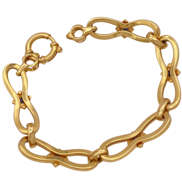 Sapphire Cabochon Accent Chunky Bracelet 14K Yellow Gold Back