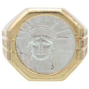 US Platinum 2001 Coin Ring in 14K Gold