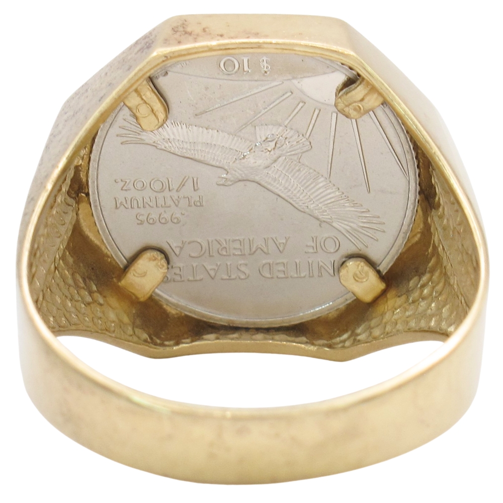 US Platinum 2001 Coin Ring in 14K Gold back US Platinum 2001 Coin Ring in 14K Gold back