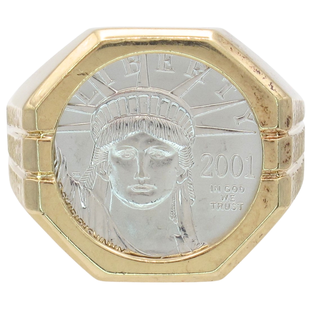 US Platinum 2001 Coin Ring in 14K Gold