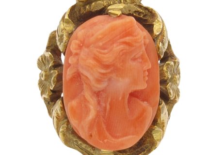 Victorian Art Nouveau Coral Cameo Ring 10K Gold