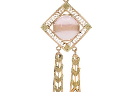 Victorian Rose Quartz Lavaliere Pendant 10K Gold