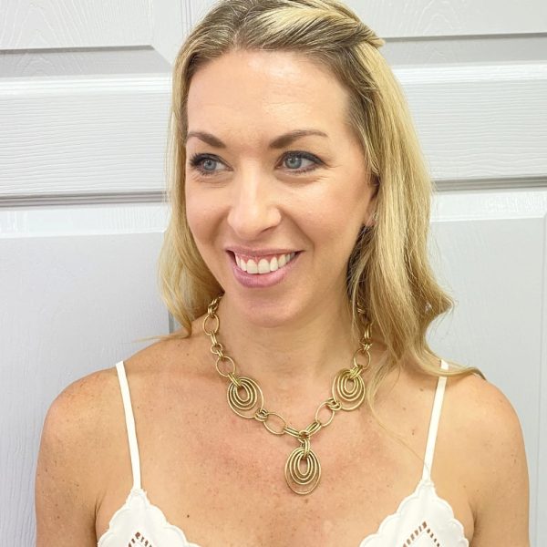 Vintage Oval Link Statement Necklace 14K Gold worn